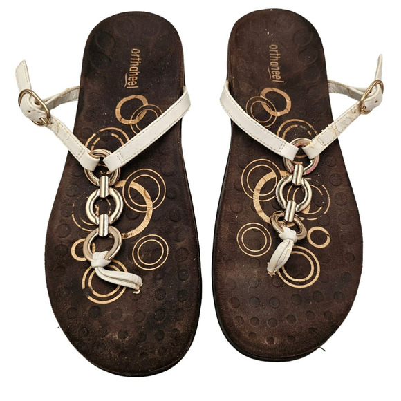 Vionic Sandals Womens 8 White T‑Strap Leather Arch Support Comfort Walking - Picture 1 of 9